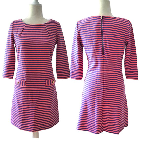 Lilly Pulitzer Women's Pink Blue Charlene Striped Sheath Dress 3/4 Sleeve Small - Picture 1 of 9